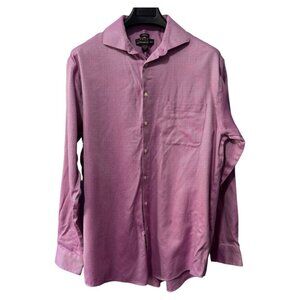 Alfred Sung Men’s XL pink/purple tone Button Down Dress Shirt neck‎ 17.5